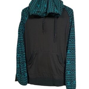 Men's Blue Patterned Sleeve, Black Thin Sweater